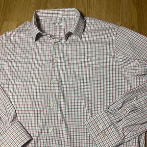 Peter Millar Summer Comfort Shirt Mens XL Red Blue Check Long Sleeve Button Up
